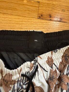 Boss Beach Floral Swim Trunks in White, Brown and Black